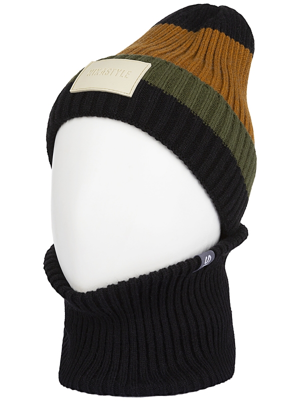 картинка Комплект шапка снуд для мальчика NIKASTYLE 12з16524 Черный хаки от магазина детских товаров ALiSa