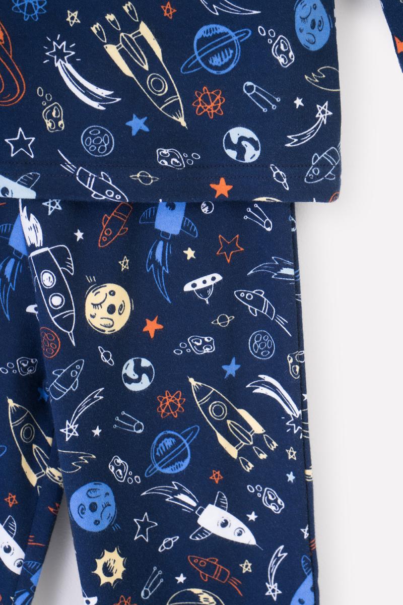картинка Пижама для мальчика Crockid К 1552 космические ракеты на глубоком синем от магазина детских товаров ALiSa