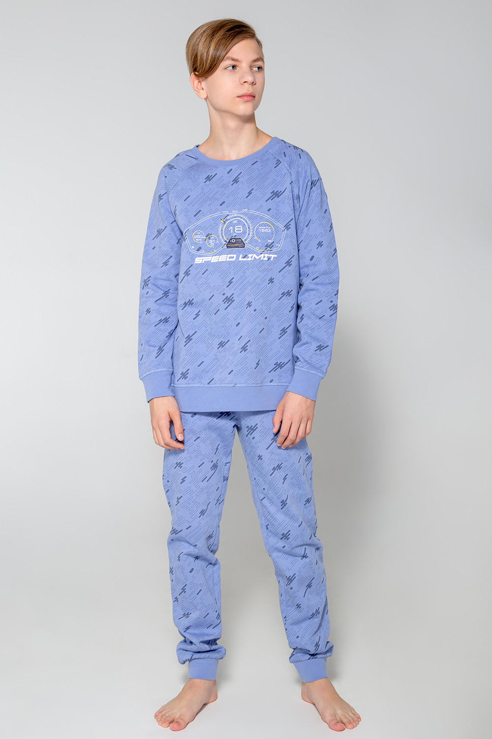 картинка Пижама для мальчика Crockid КБ 2807 пыльно-голубой джинс, быстрее ветра от магазина детских товаров ALiSa