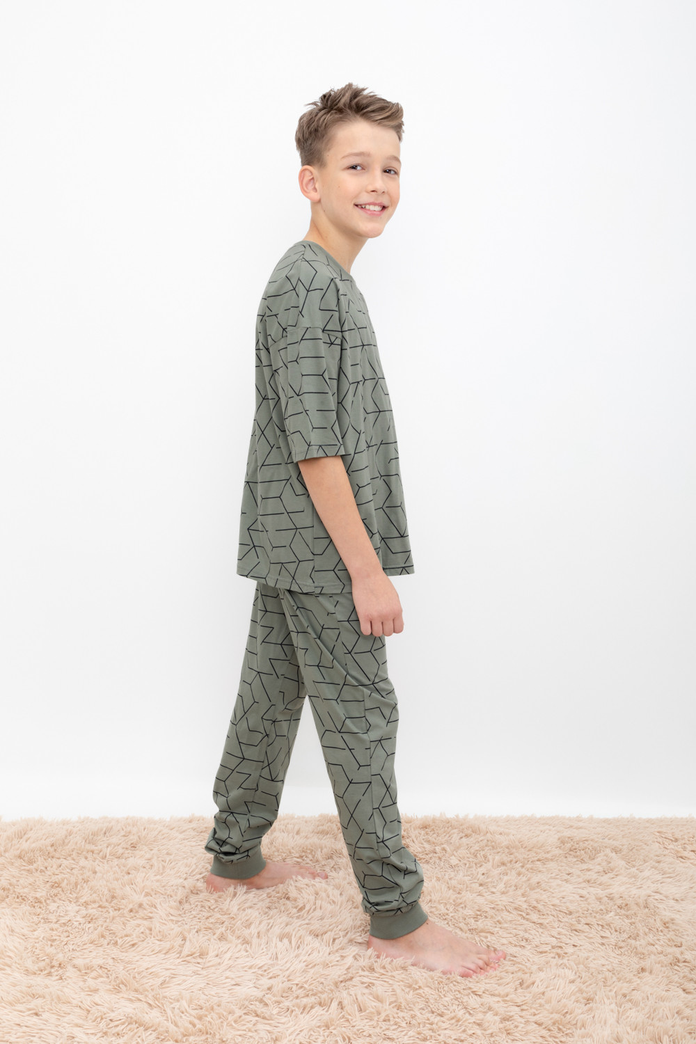 картинка Пижама для мальчика Crockid КБ 2823 зеленый чай, геометрия от магазина детских товаров ALiSa