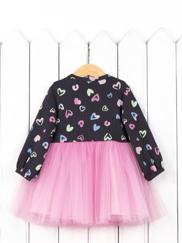 картинка Платье для девочки Baby Boom С247/1-И я729 Сердечки на графите + розовый от магазина детских товаров ALiSa