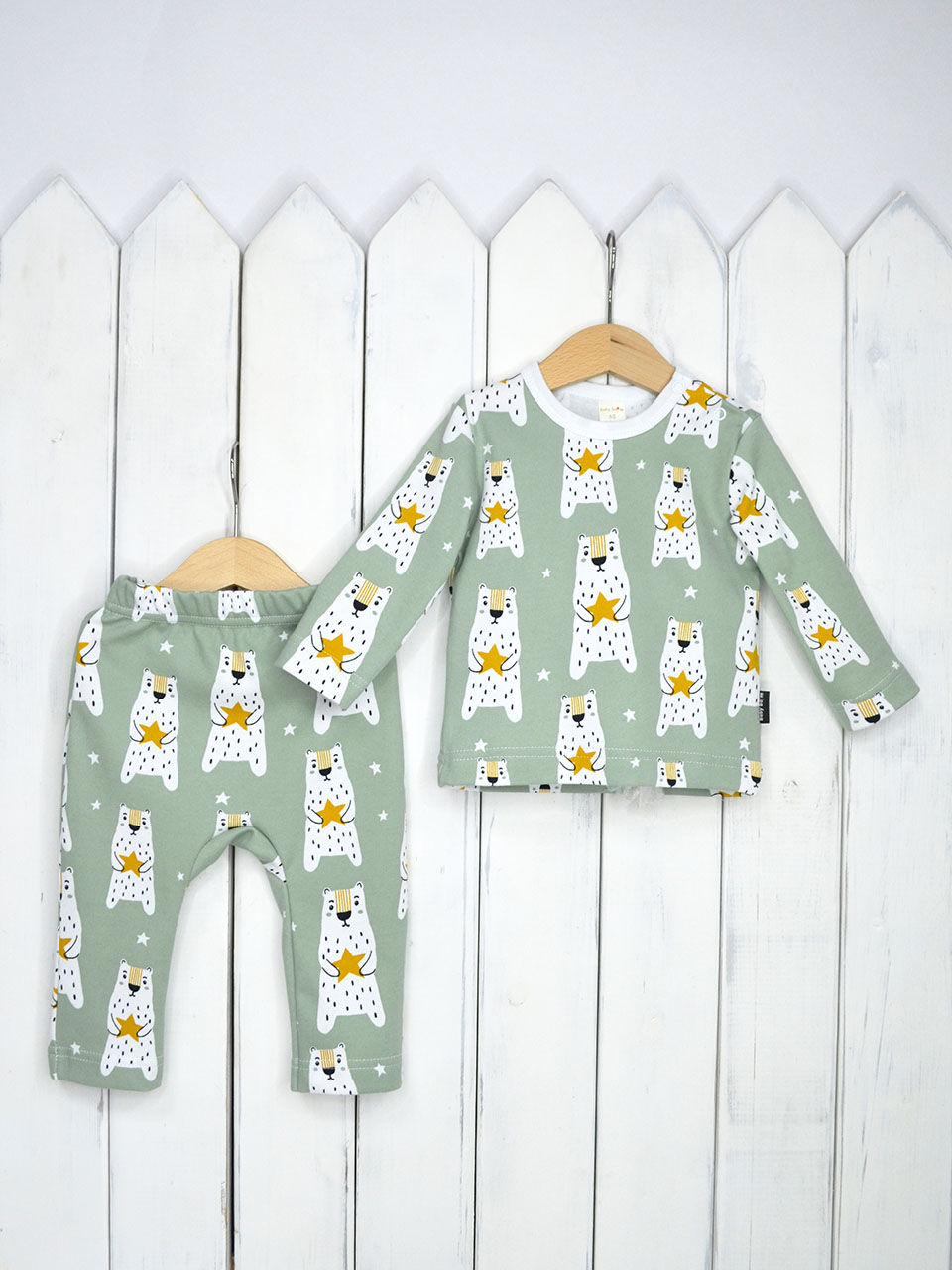 картинка Комплект детский Baby Boom КД296/8-И Мишки зелёный от магазина детских товаров ALiSa