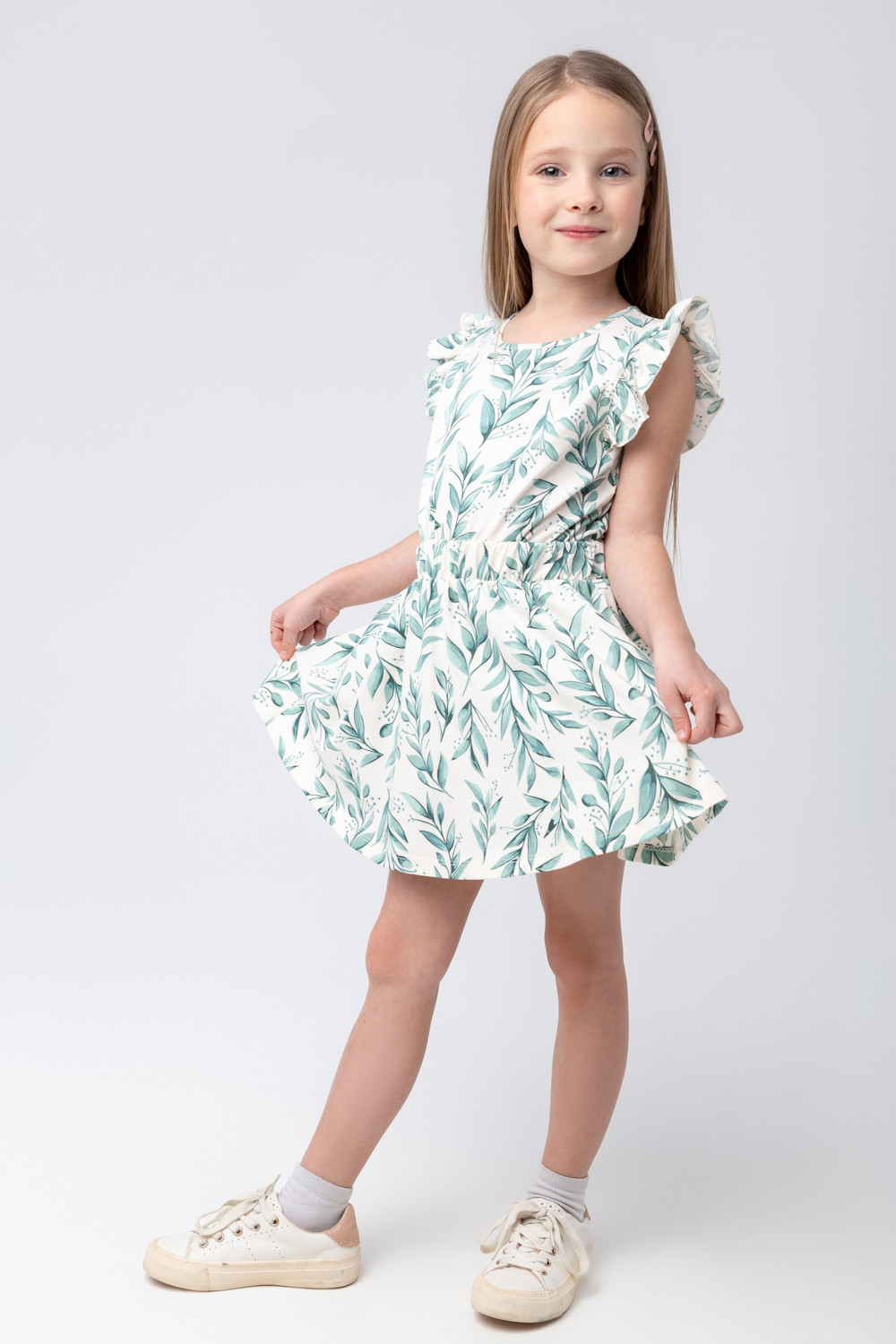 картинка Юбка для девочки Crockid КР 7117 сливки, зеленые веточки к363 от магазина детских товаров ALiSa