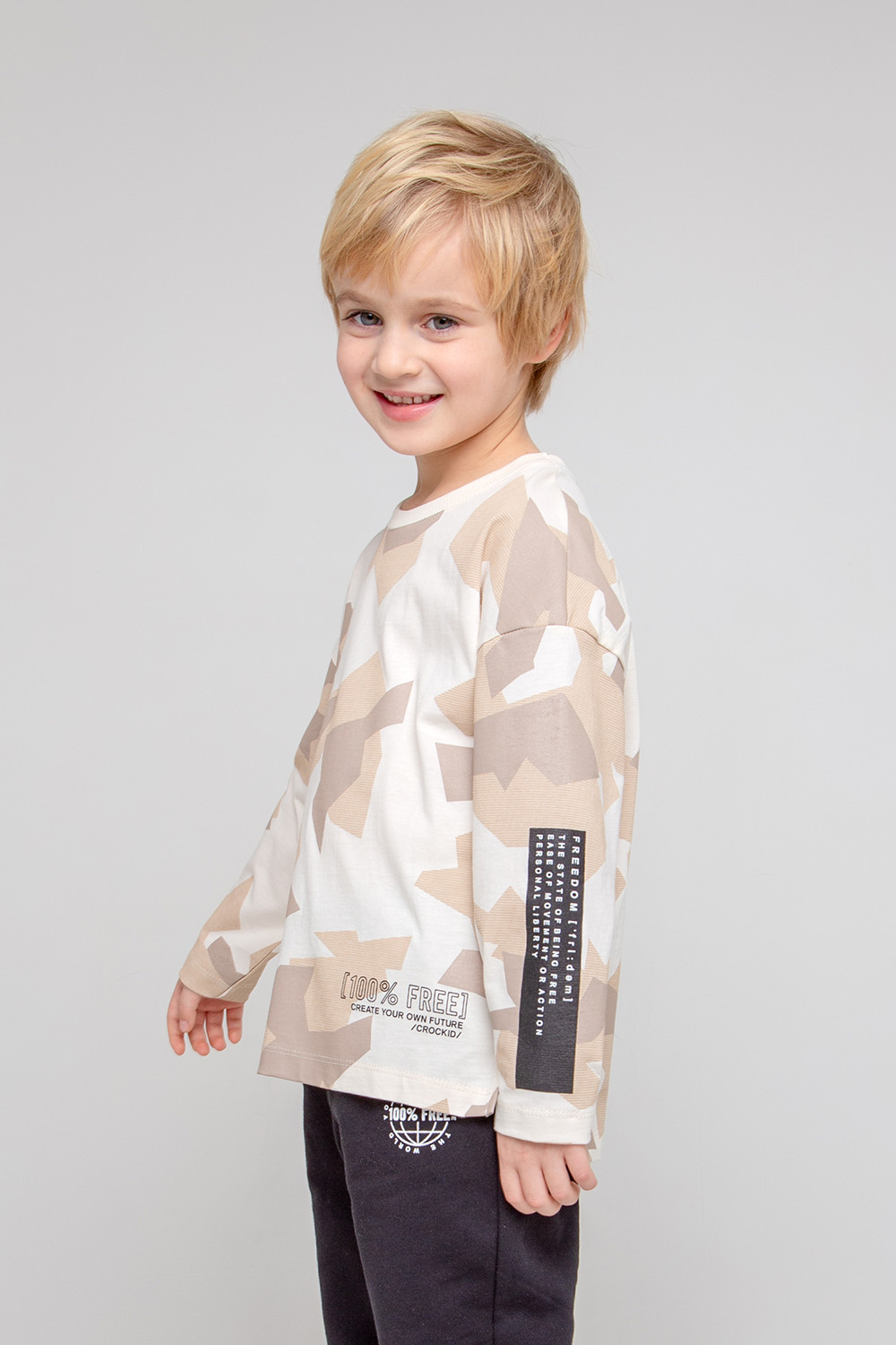 картинка Джемпер для мальчика Crockid КР 301898 айвори, геометрический камуфляж к354 от магазина детских товаров ALiSa