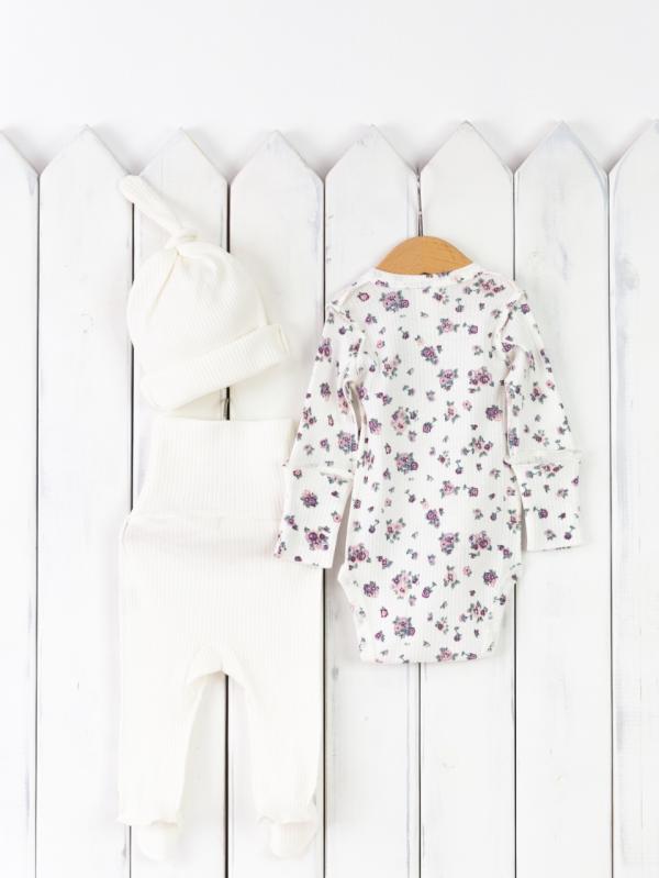 картинка Комплект для девочки Baby Boom КН122/10-И Сиреневые цветочки + молоко от магазина детских товаров ALiSa