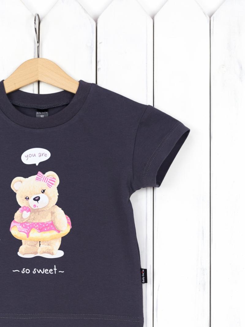 картинка Футболка для девочки Baby Boom Ф86/3-К Графит Мишка пончик от магазина детских товаров ALiSa