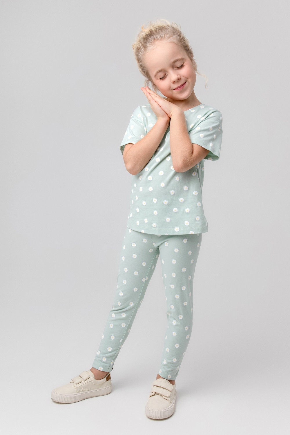 картинка Бриджи для девочки Crockid КР 4074 голубая дымка, маленькие ромашки к398 от магазина детских товаров ALiSa