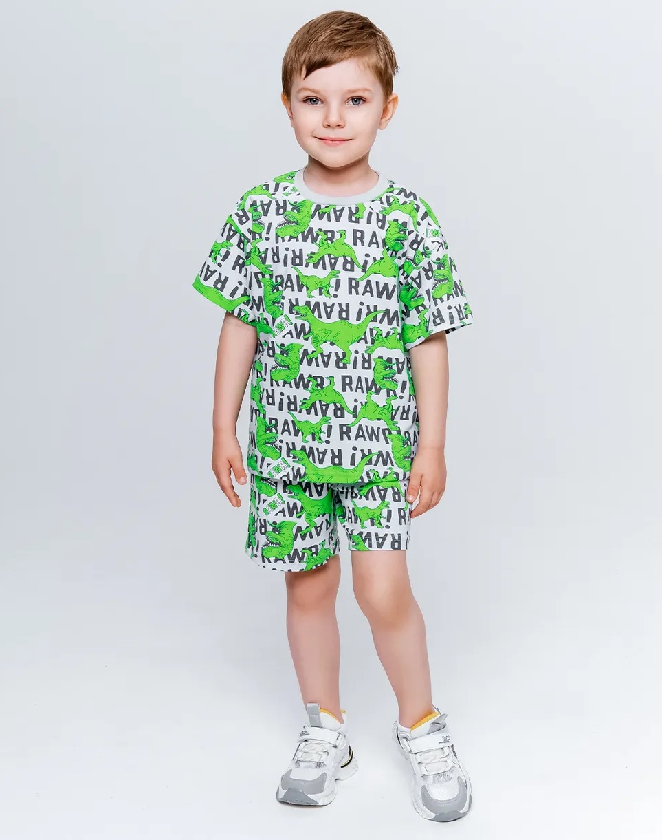 картинка Комплект для мальчика YLA 7020101501 Серый Динозавры от магазина детских товаров ALiSa