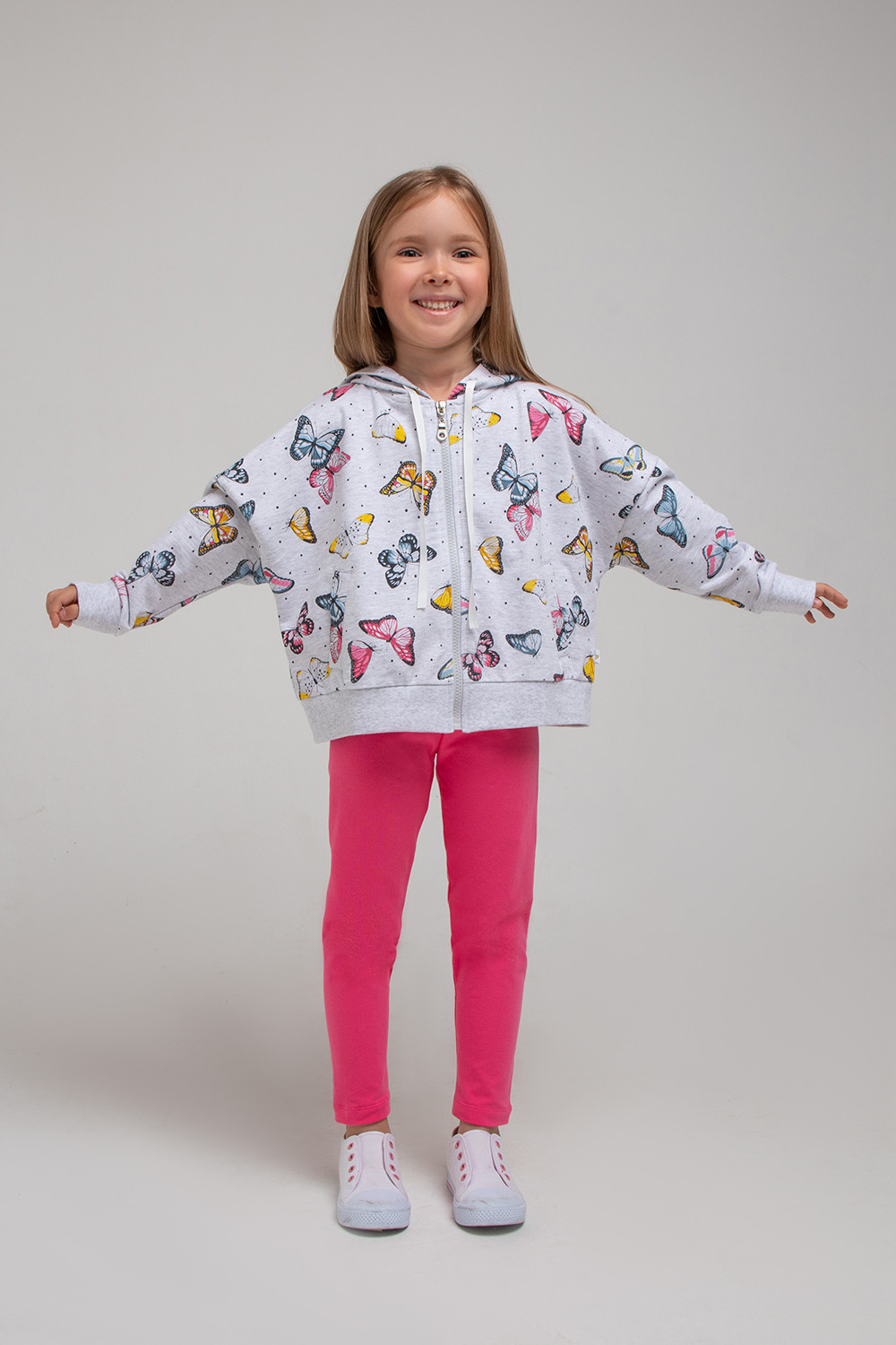 картинка Куртка для девочки Crockid КР 301711 светло-серый меланж, бабочки к340 от магазина детских товаров ALiSa