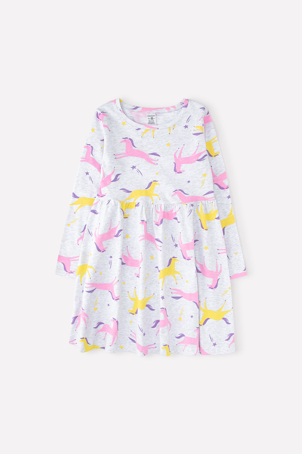 картинка Платье для девочки Crockid К 5701 светло-серый меланж, лошадки к1278 от магазина детских товаров ALiSa