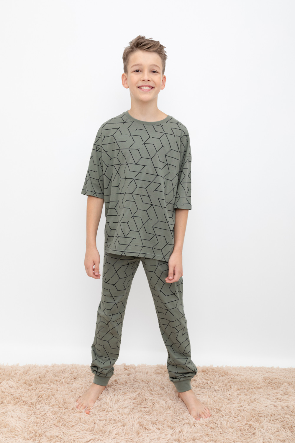 картинка Пижама для мальчика Crockid КБ 2823 зеленый чай, геометрия от магазина детских товаров ALiSa
