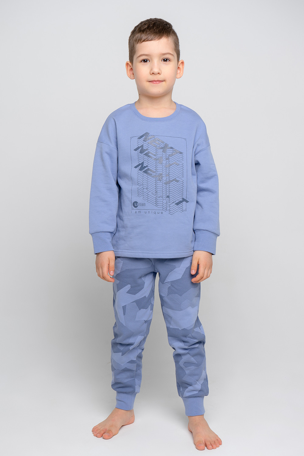 картинка Пижама для мальчика Crockid К 1547 пыльно-голубой джинс, геометрия от магазина детских товаров ALiSa