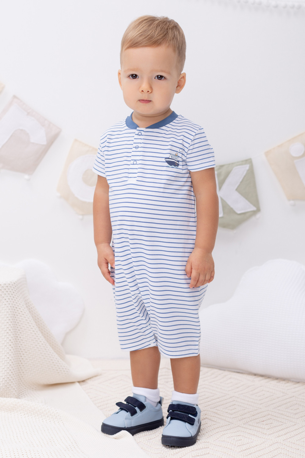 картинка Полукомбинезон для мальчика Crockid КР 6465 синяя полоска на белом к374 от магазина детских товаров ALiSa