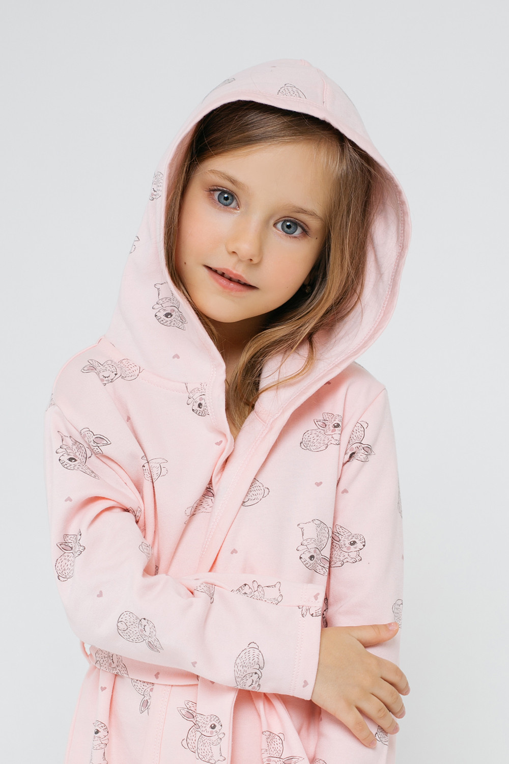 картинка Халат для девочки Crockid К 5483 зайчики и сердечки на светло-розовом от магазина детских товаров ALiSa