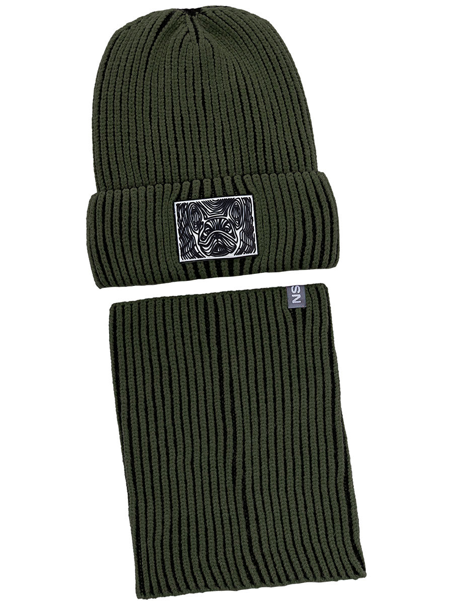 картинка Комплект шапка снуд для мальчика NIKASTYLE 12з16624 Черный хаки от магазина детских товаров ALiSa