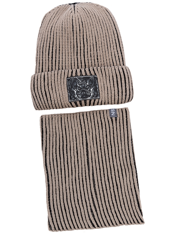 картинка Комплект шапка снуд для мальчика NIKASTYLE 12з16624 Беж черный от магазина детских товаров ALiSa