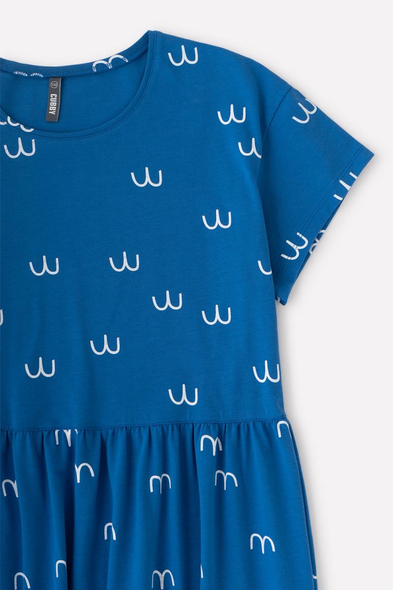 картинка Платье для девочки КБ 5735 синий, рисованные чайки к71 от магазина детских товаров ALiSa