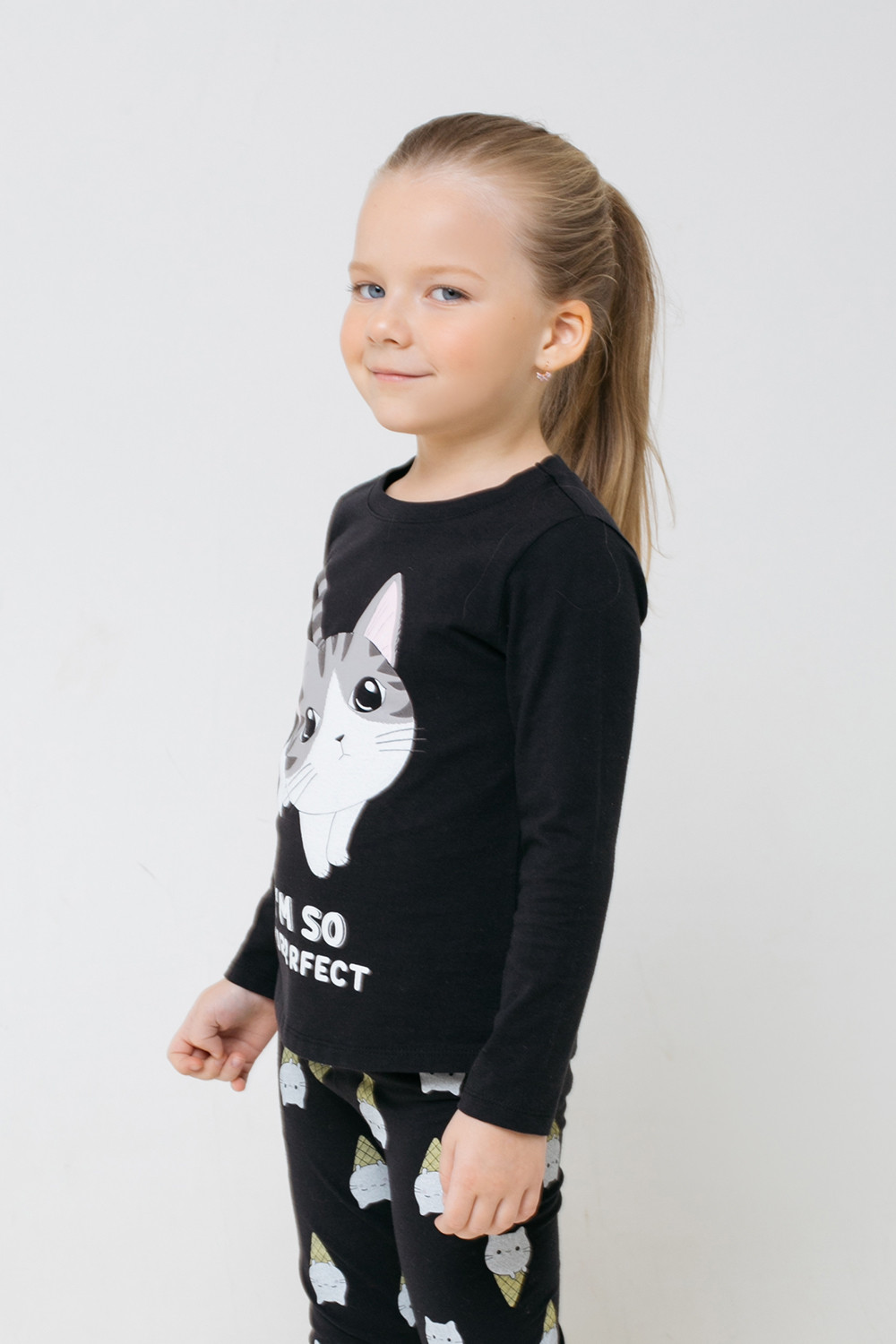 картинка Бриджи удлиненные для девочки Crockid КР 4074 черный, котики-мороженое к313 от магазина детских товаров ALiSa