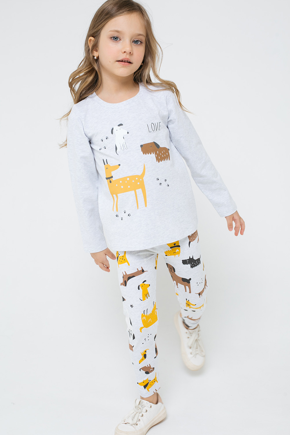 картинка Бриджи удлинные для девочки Crockid К 4074 светло-серый меланж, собачки к1272 от магазина детских товаров ALiSa