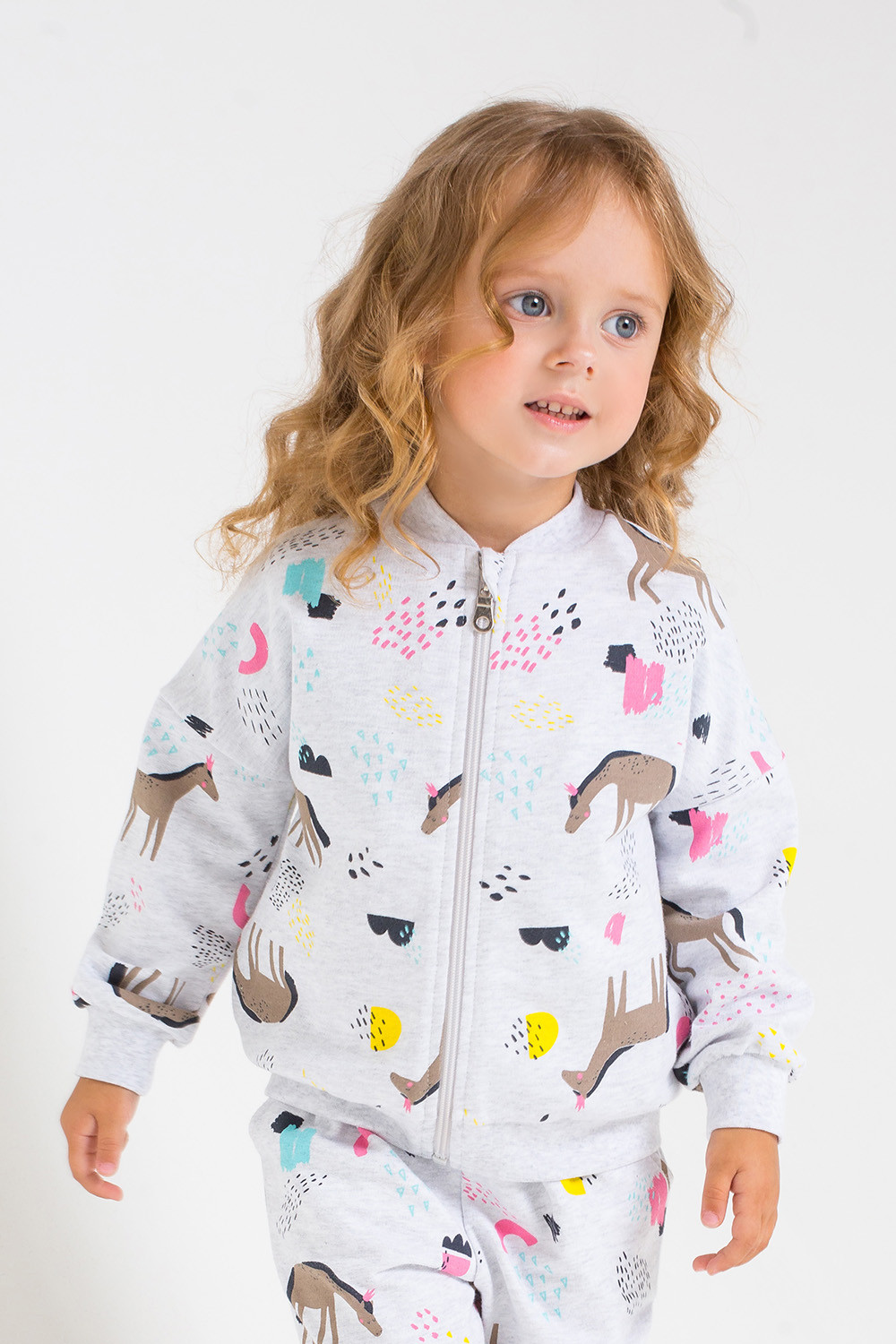 картинка Куртка для девочки Crockid КР 300925 светло-серый меланж, волшебные лошадки к249 от магазина детских товаров ALiSa
