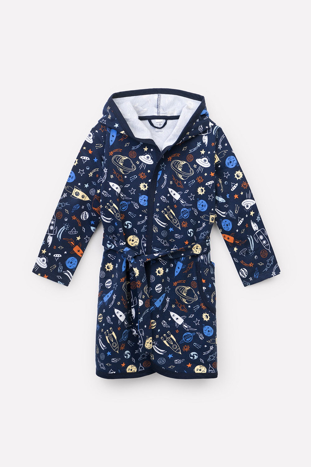 картинка Халат для мальчика Crockid К 5763 глубокий синий, космические ракеты от магазина детских товаров ALiSa