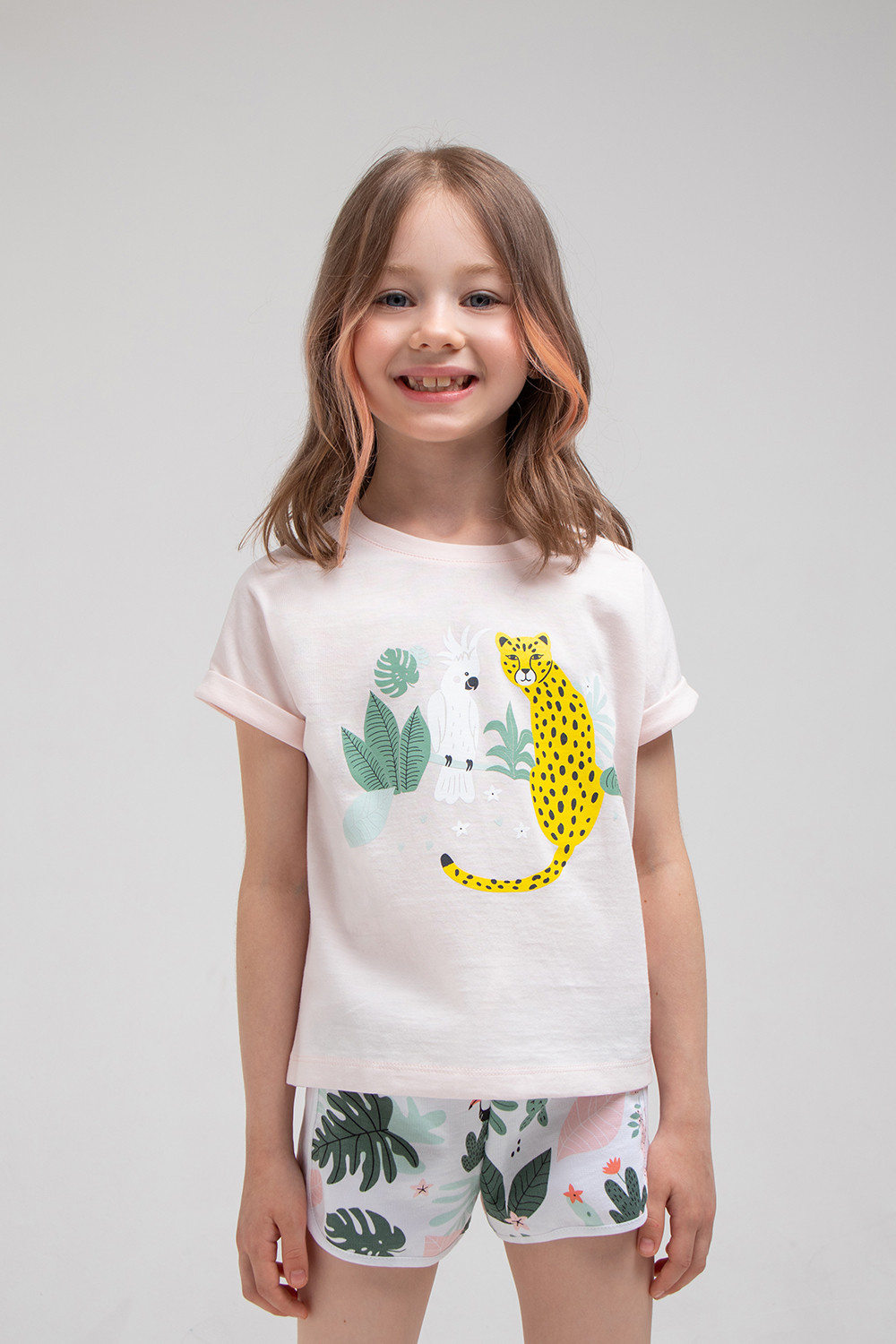картинка Шорты для девочки Crockid КР 4591 белый, листья зелени к335 от магазина детских товаров ALiSa