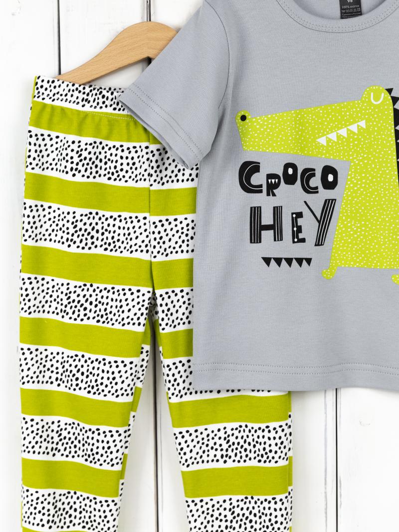 картинка Пижама для мальчика Baby Boom КС16/1-И Серый Croco + полоса зеленая точки от магазина детских товаров ALiSa