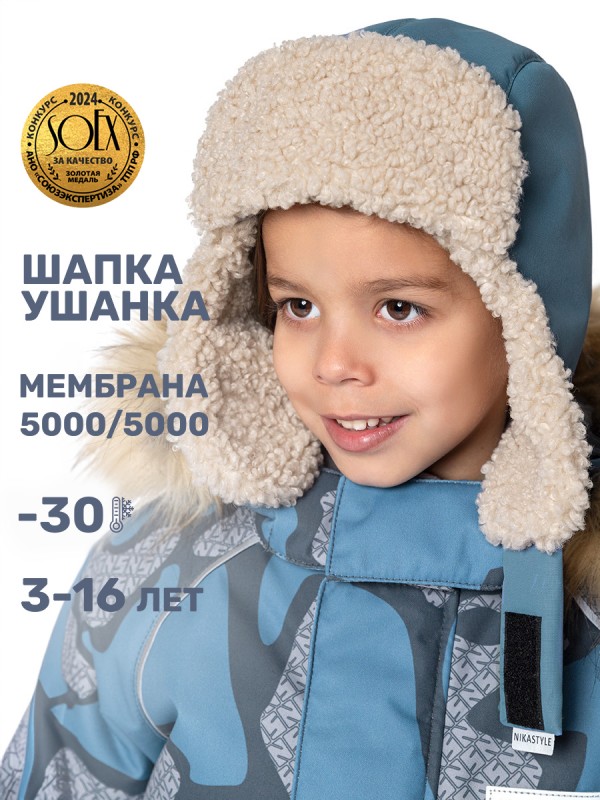 картинка Шапка мембранная утепленная для мальчика NIKASTYLE 11з16324 Туман от магазина детских товаров ALiSa