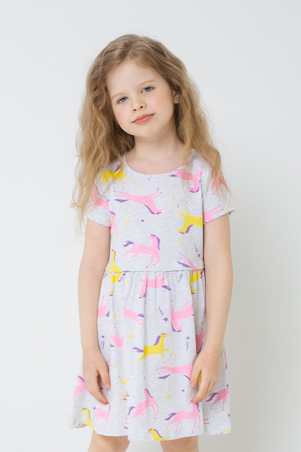 картинка Платье для девочки Crockid К 5693 светло-серый меланж, лошадки к1278 от магазина детских товаров ALiSa