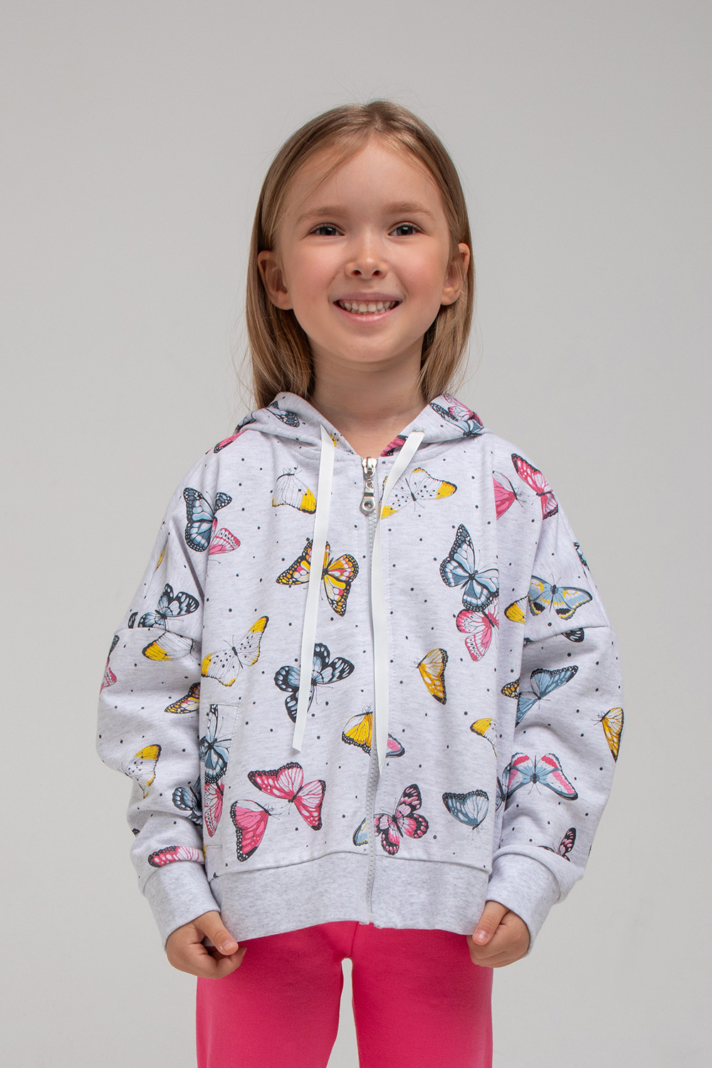 картинка Куртка для девочки Crockid КР 301711 светло-серый меланж, бабочки к340 от магазина детских товаров ALiSa