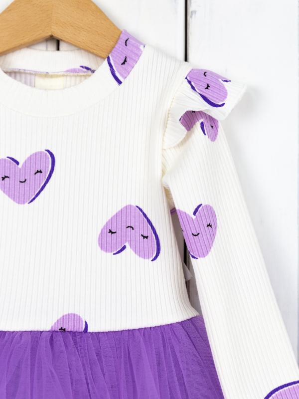 картинка Платье для девочки Baby Boom С224/8-К(М) Сердца лиловые на молоке + сиреневый от магазина детских товаров ALiSa
