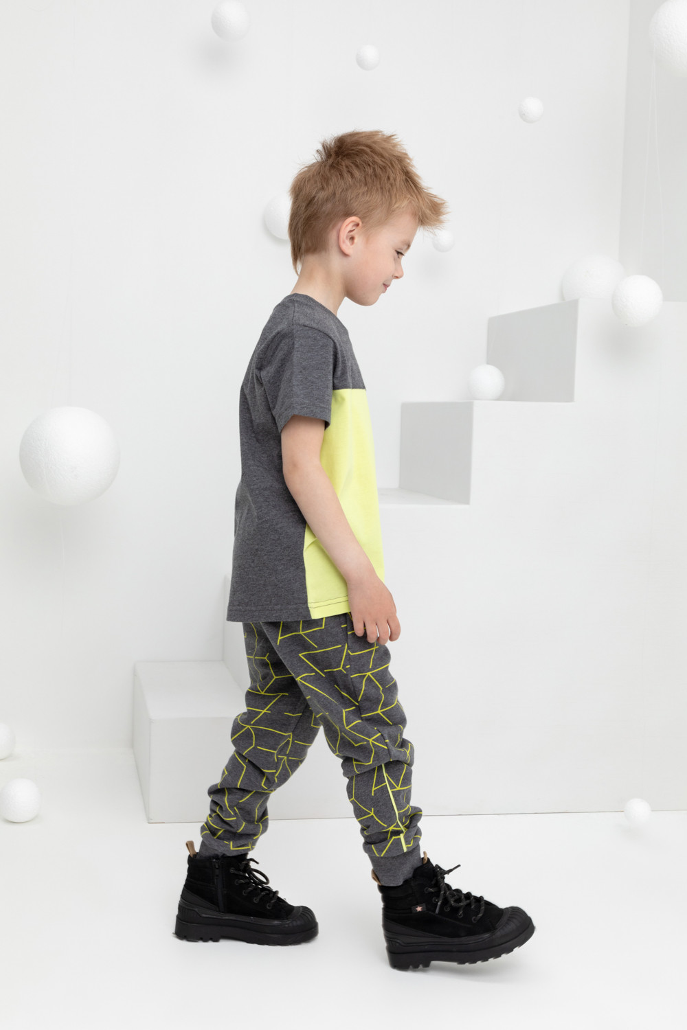 картинка Брюки для мальчика Crockid КР 400609 темно-серый меланж, геометрия к420 от магазина детских товаров ALiSa