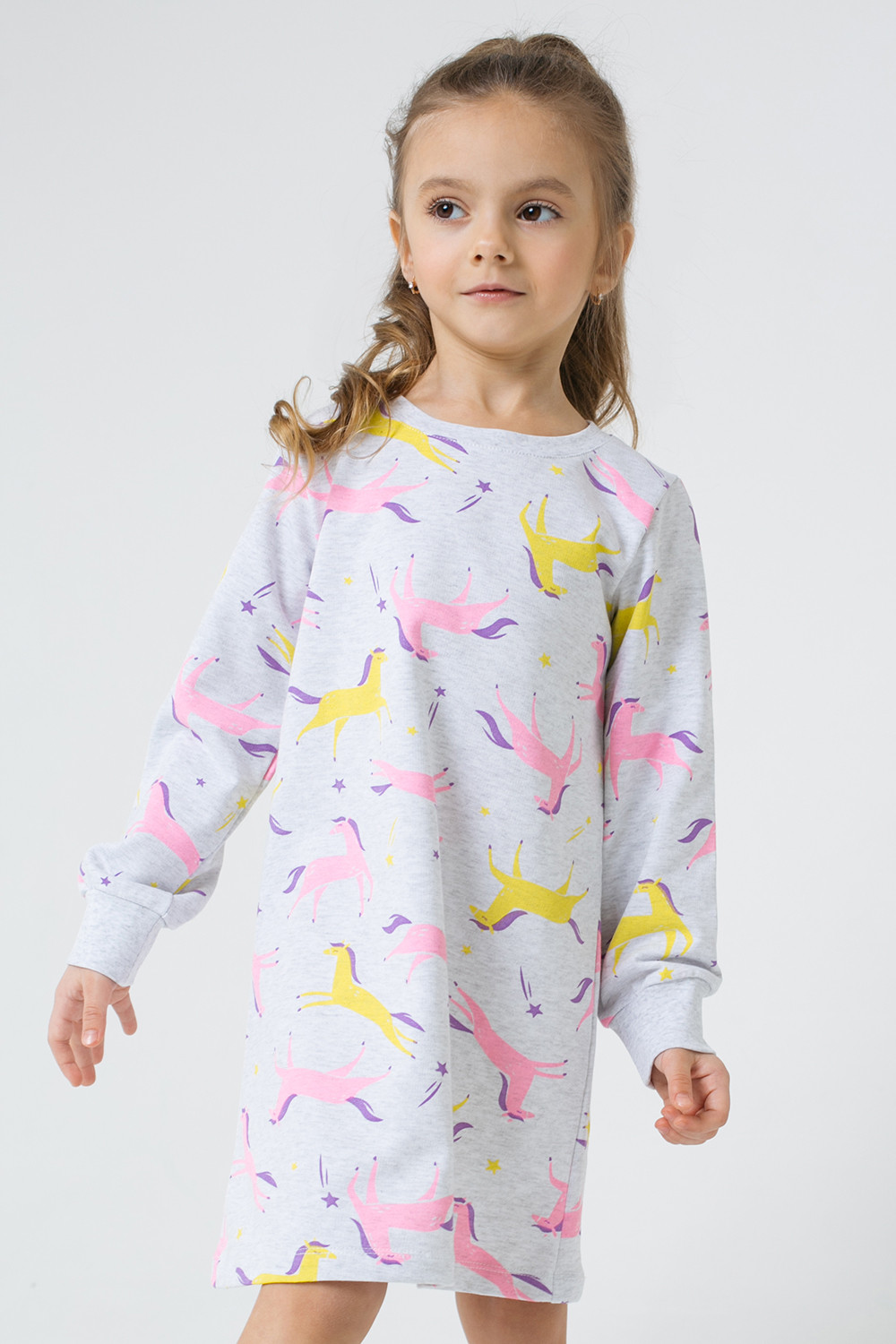 картинка Платье для девочки Crockid К 5707 светло-серый меланж, лошадки к1278 от магазина детских товаров ALiSa