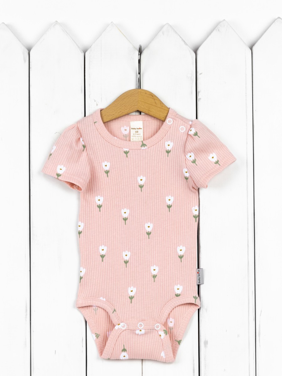 картинка Боди для девочки Baby Boom Б139/1-К Белые тюльпаны от магазина детских товаров ALiSa