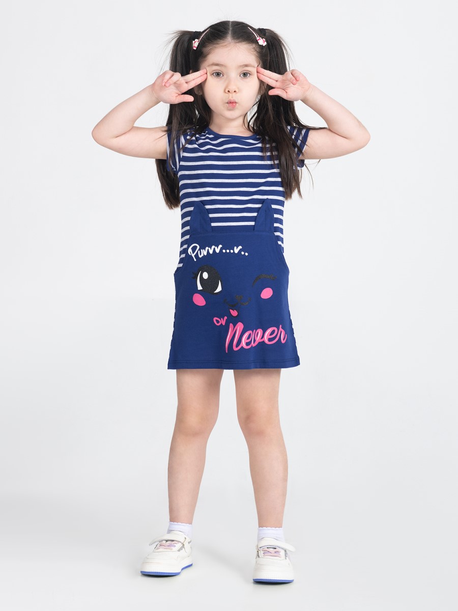 картинка Платье для девочки Cherubino CWKG 62852-41-286 Темно-синий + Светло-серый меланж от магазина детских товаров ALiSa