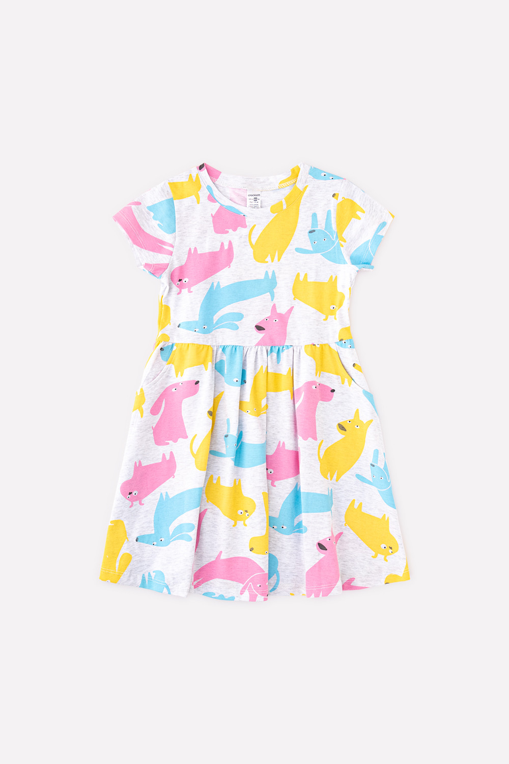 картинка Платье для девочки Crockid К 5644 светло-серый меланж, разноцветные собаки к1264 от магазина детских товаров ALiSa