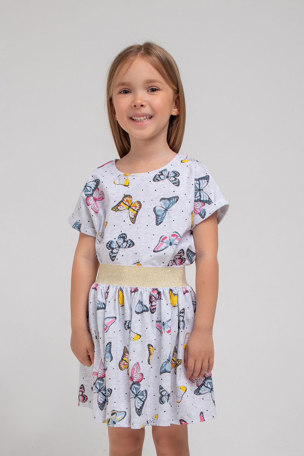 картинка Юбка для девочки Crockid КР 7118 светло-серый меланж, бабочки к340 от магазина детских товаров ALiSa