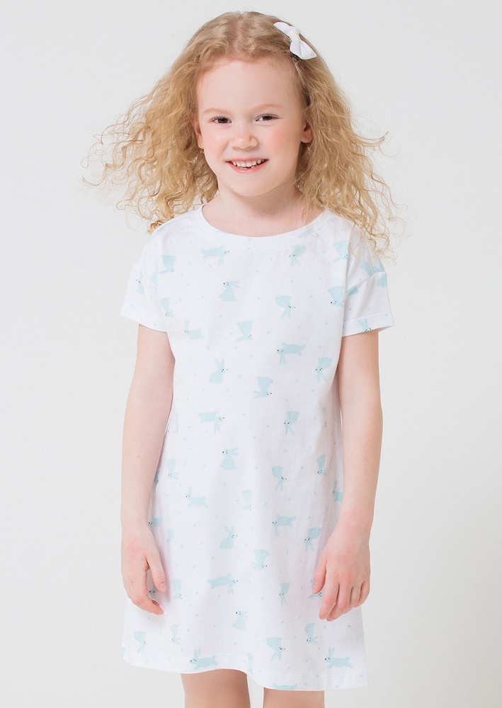 картинка Сорочка для девочки Crockid К 1145 голубые зайки на белом от магазина детских товаров ALiSa