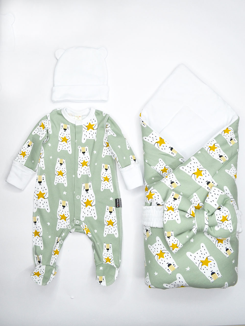 картинка Комплект для выписки Baby Boom КН101/2-И Зеленый Мишки от магазина детских товаров ALiSa