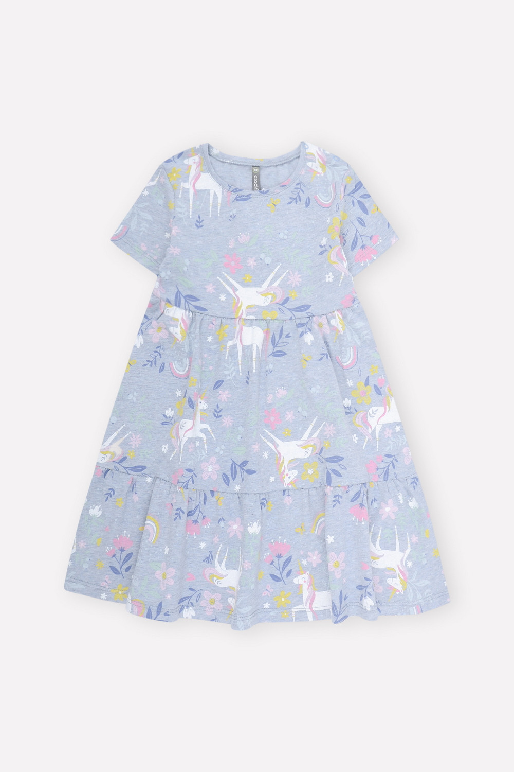 картинка Платье для девочки Crockid К 5771 серо-голубой меланж единорог в цветах от магазина детских товаров ALiSa