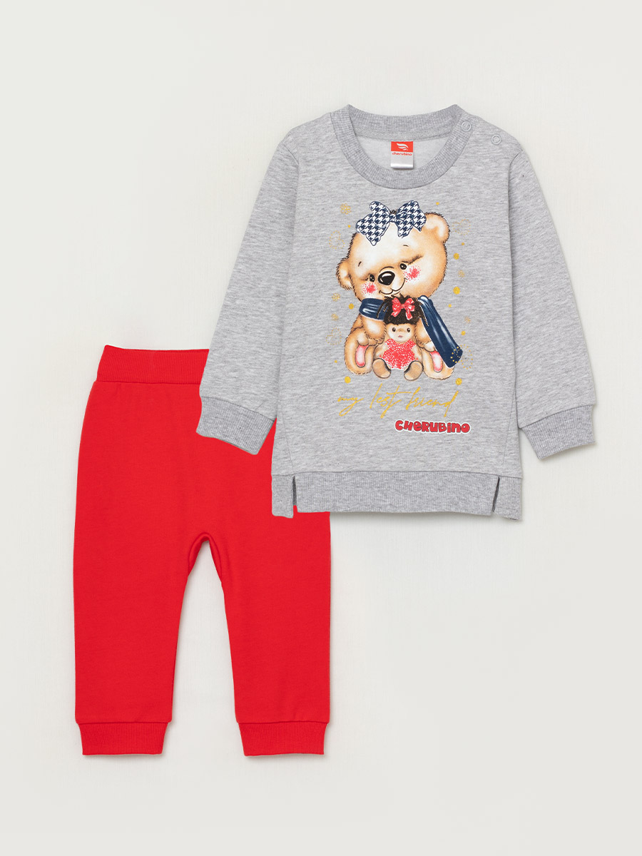 картинка Комплект для девочки Сherubino CWNG 90059-11-298 Светло-серый меланж - Красный от магазина детских товаров ALiSa