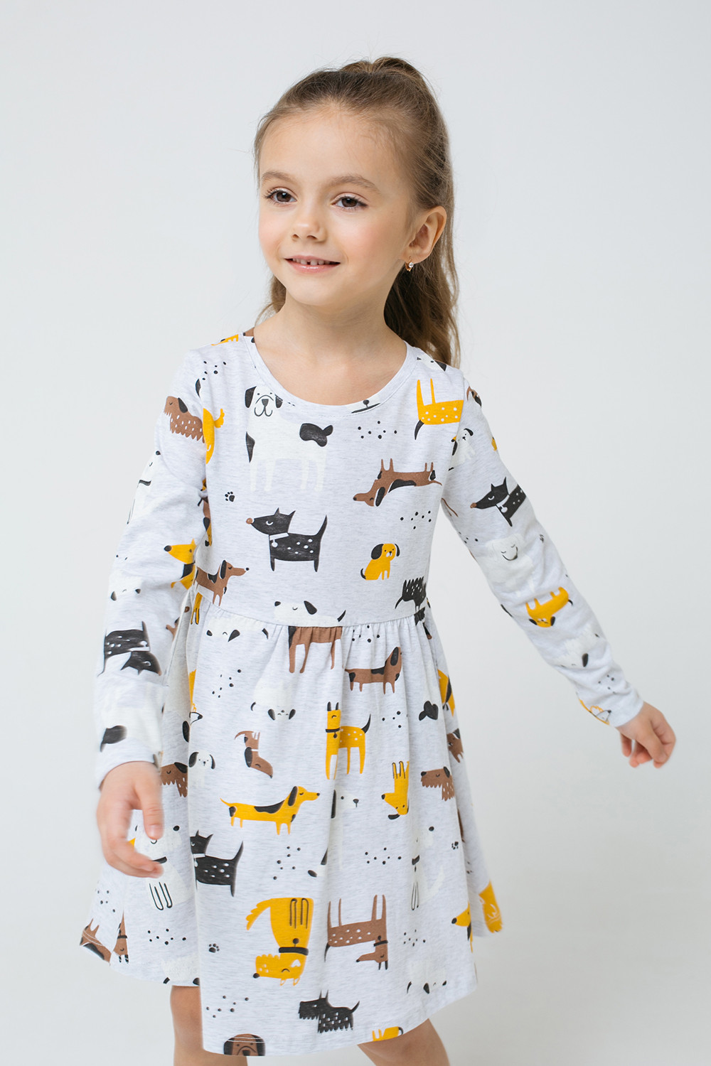 картинка Платье для девочки Crockid К 5701 светло-серый меланж, собачки к1272 от магазина детских товаров ALiSa
