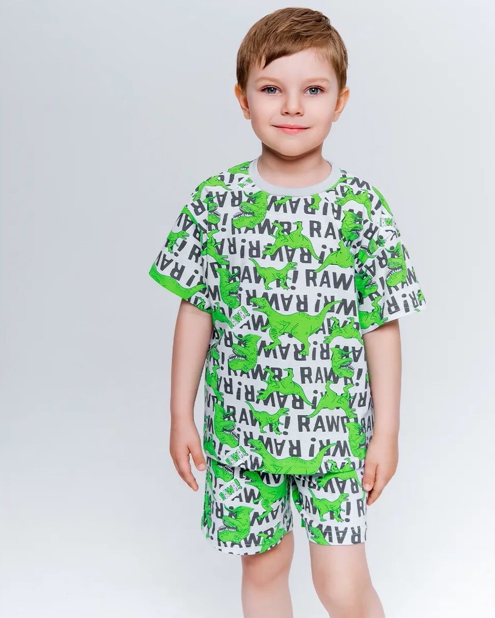 картинка Комплект для мальчика YLA 7020101501 Серый Динозавры от магазина детских товаров ALiSa