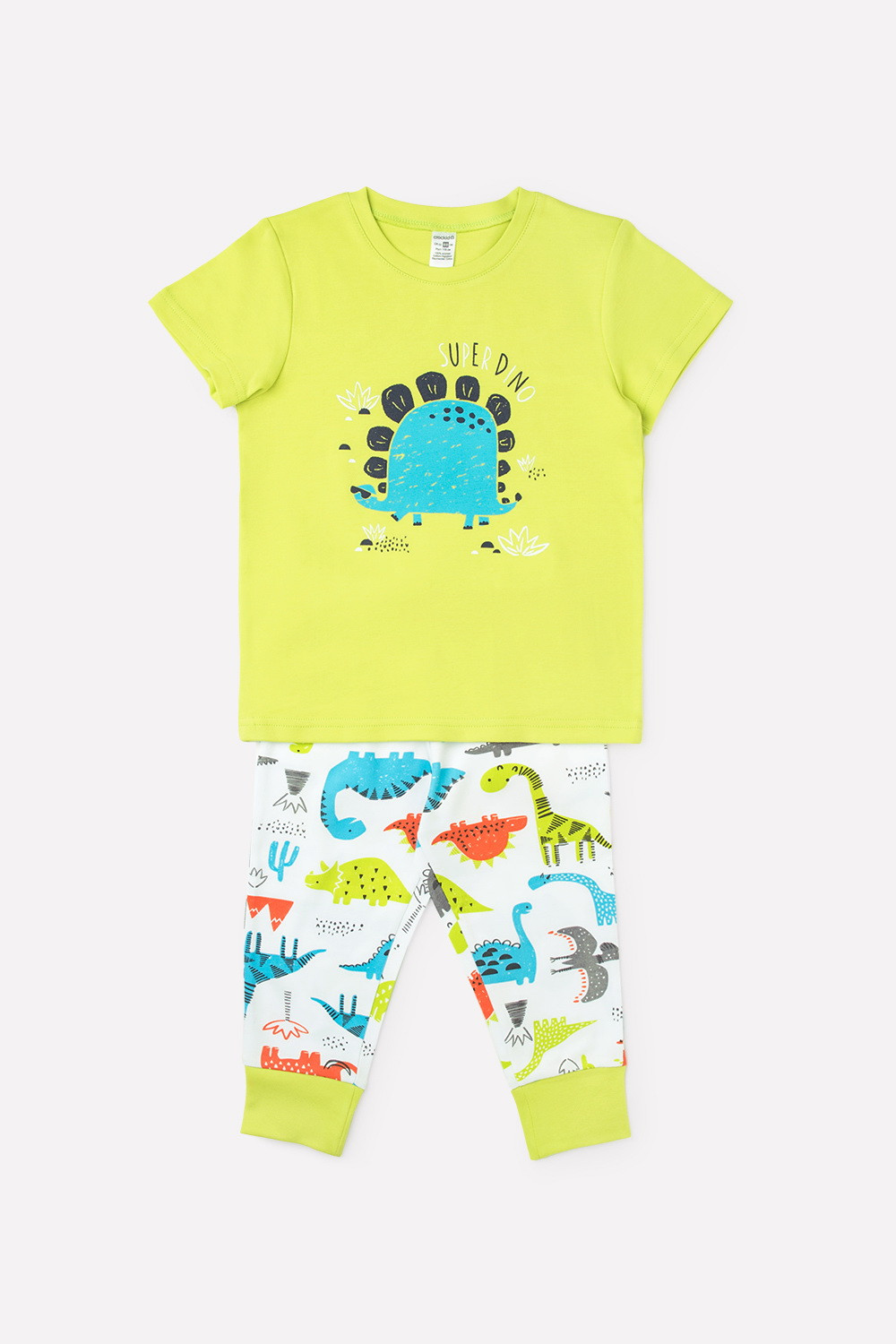 картинка Пижама для мальчика Crockid К 1562 фисташковый + цветные динозавры от магазина детских товаров ALiSa