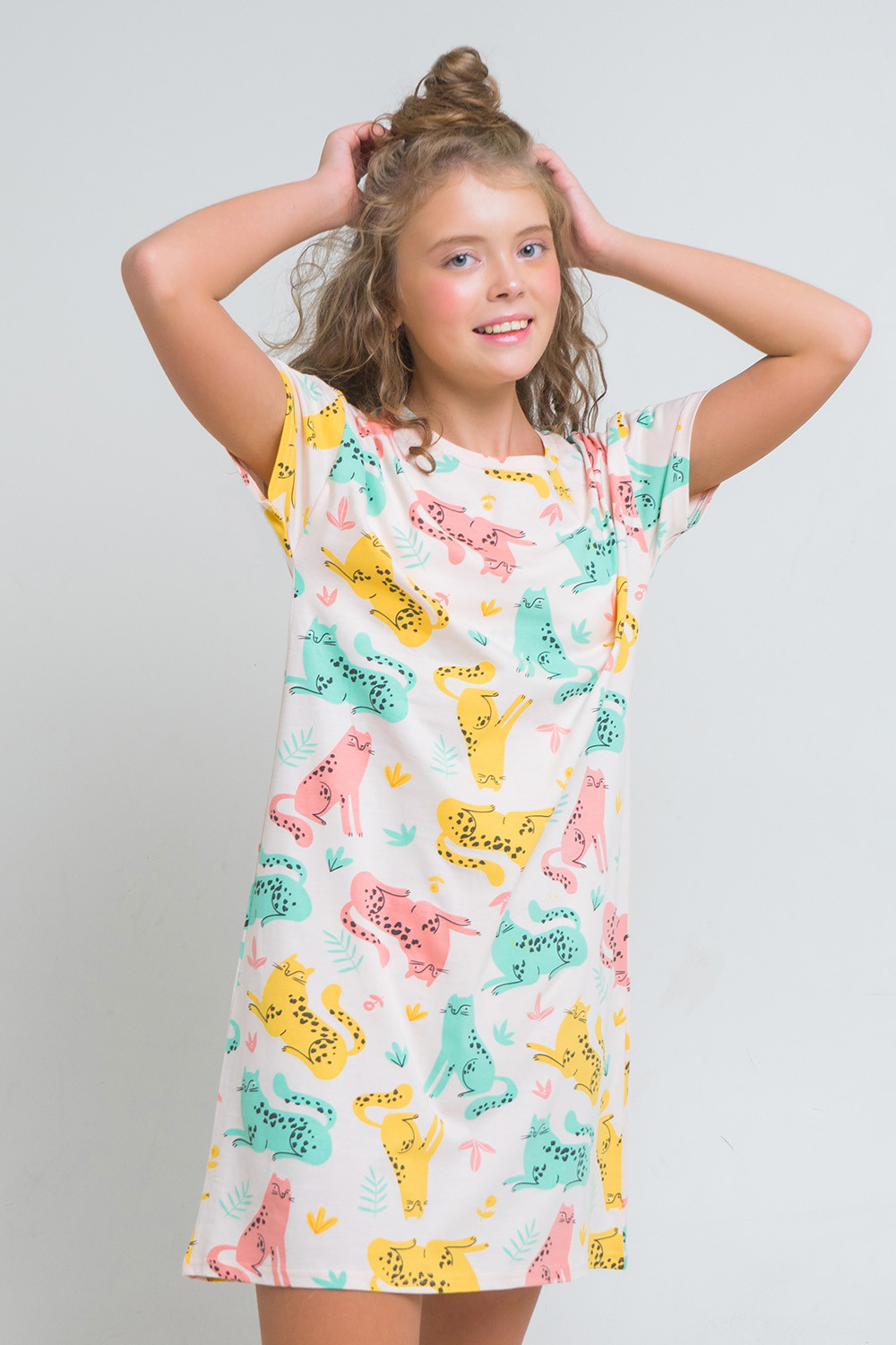 картинка Сорочка для девочки КБ 1142 леопарды на бледно-персиковом от магазина детских товаров ALiSa