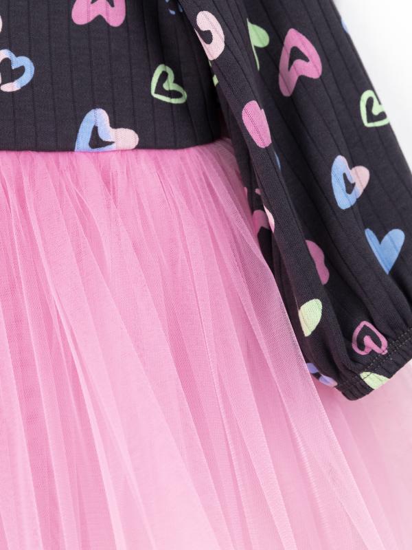 картинка Платье для девочки Baby Boom С247/1-И я729 Сердечки на графите + розовый от магазина детских товаров ALiSa