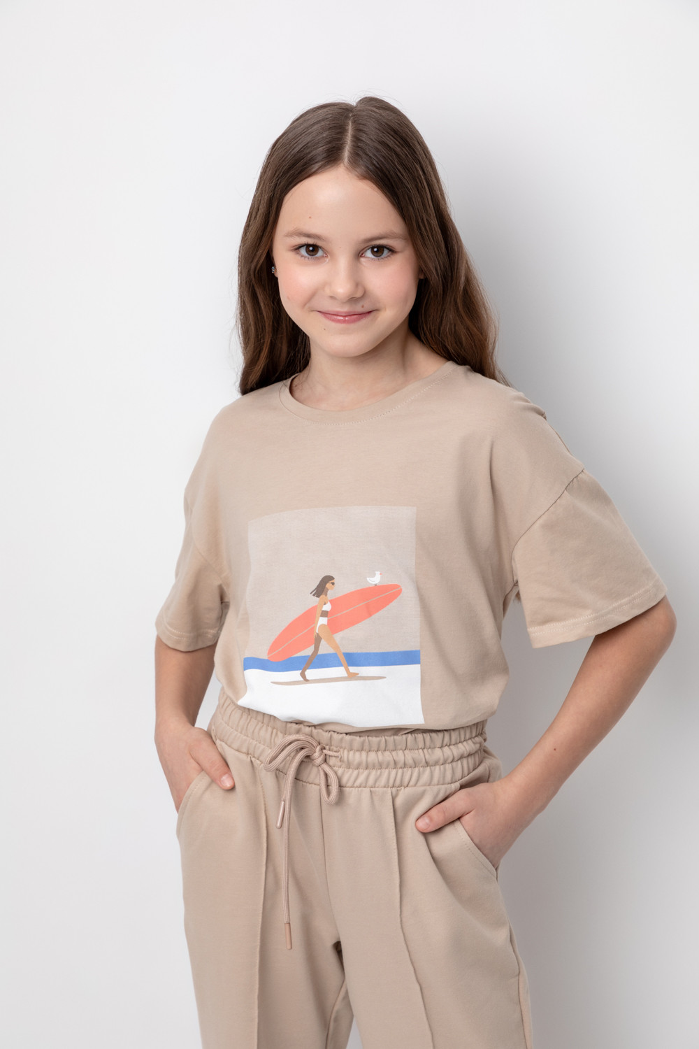 картинка Брюки для девочки Crockid КБ 400550 темно-бежевый от магазина детских товаров ALiSa