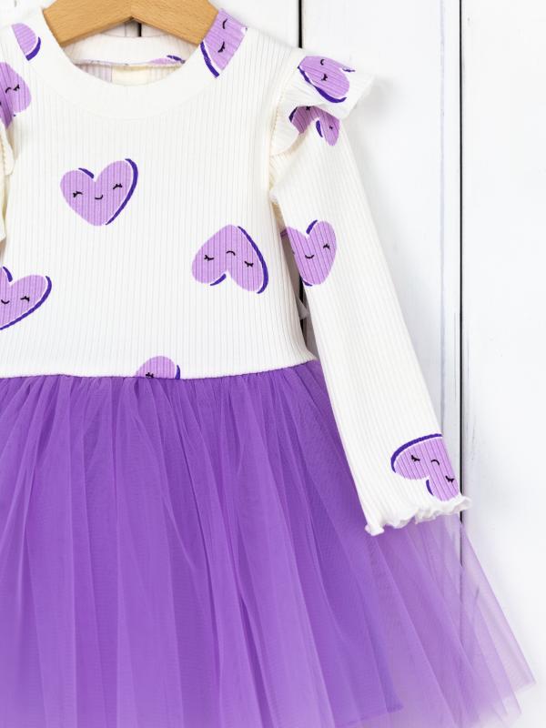 картинка Платье для девочки Baby Boom С224/8-К(М) Сердца лиловые на молоке + сиреневый от магазина детских товаров ALiSa