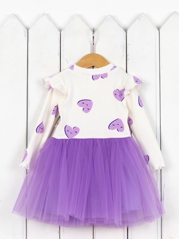 картинка Платье для девочки Baby Boom С224/8-К(М) Сердца лиловые на молоке + сиреневый от магазина детских товаров ALiSa