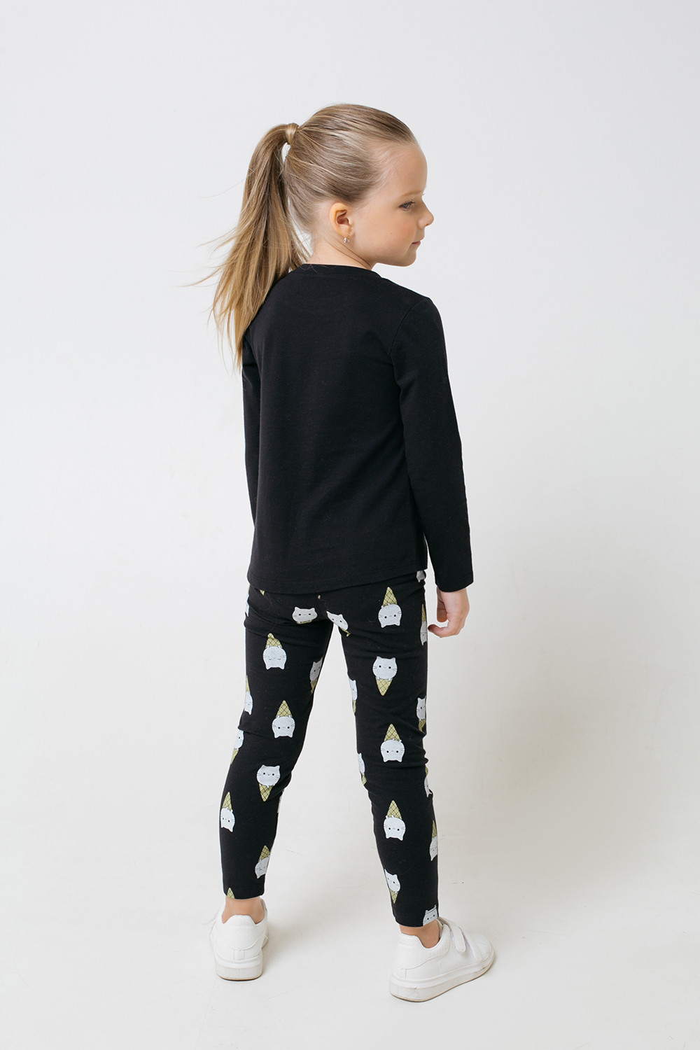 картинка Бриджи удлиненные для девочки Crockid КР 4074 черный, котики-мороженое к313 от магазина детских товаров ALiSa